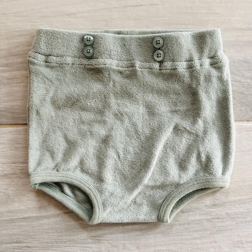 kate quinn Sage Green Terry Baby Bloomer with Button Detail